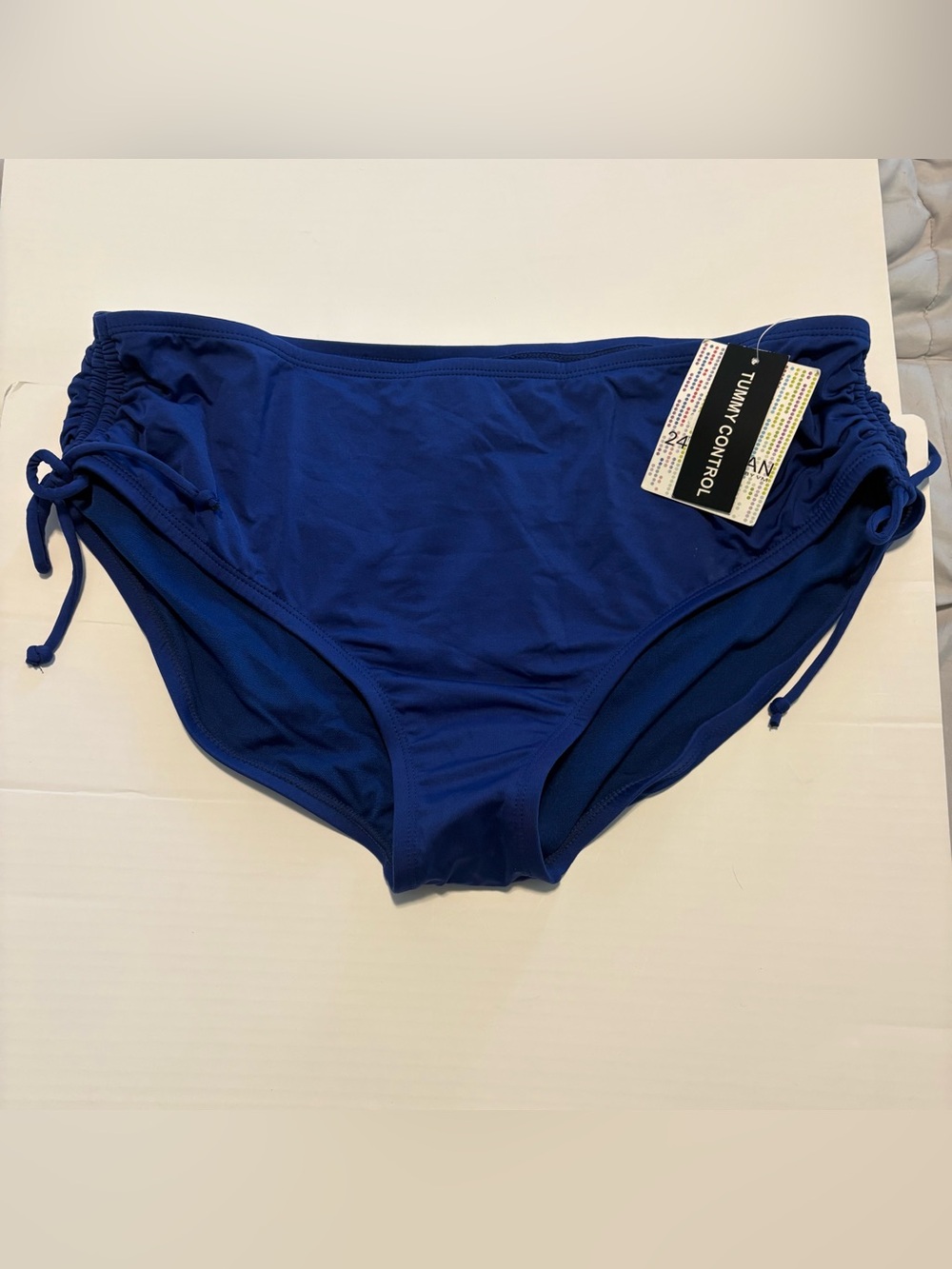 Tummy Control Bikini Bottom Women’s XL Navy Blue Adjustable Side Tie Swim